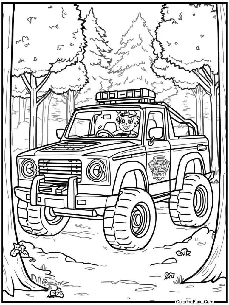 Blue police truck driving