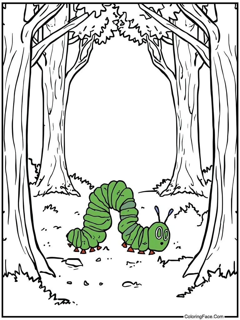 Green caterpillar eating leaf