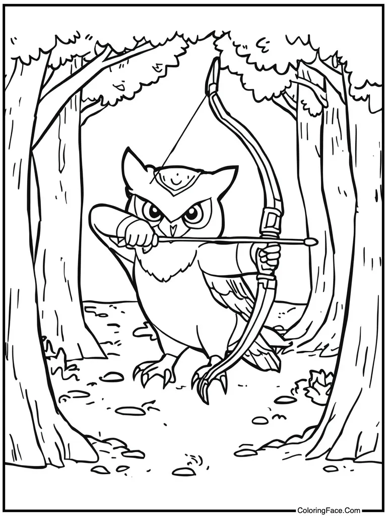 Owl archer shooting leaf