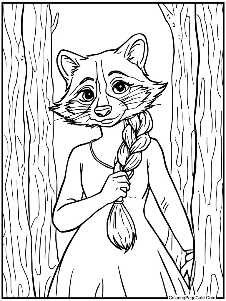 Raccoon braiding long hair