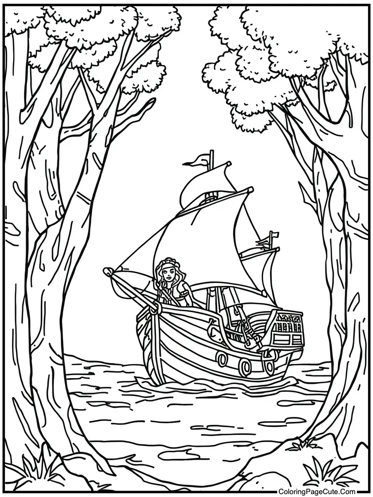 Pirate lady sailing ship