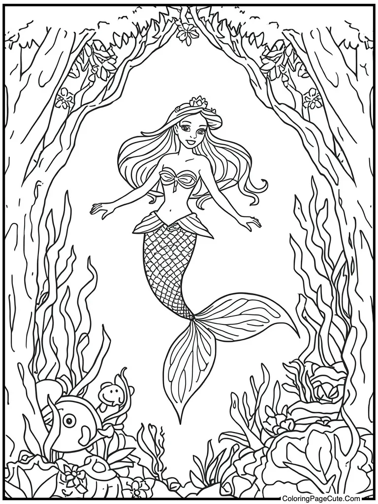 Mermaid swimming deep sea