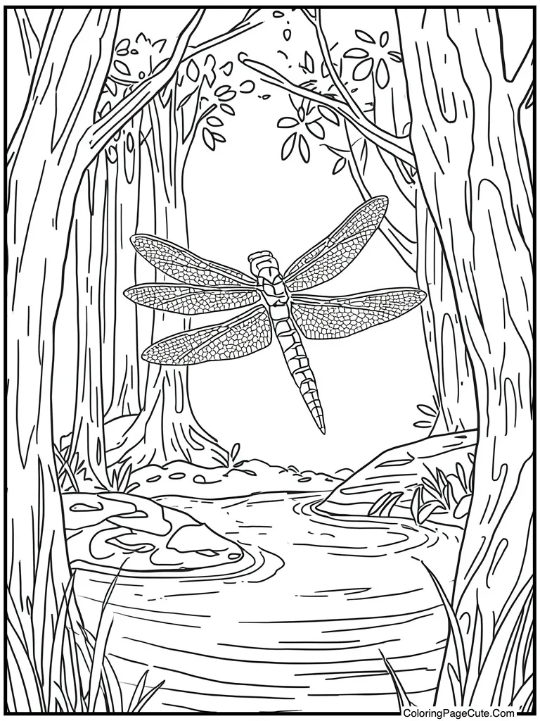 Dragonfly hovering over water