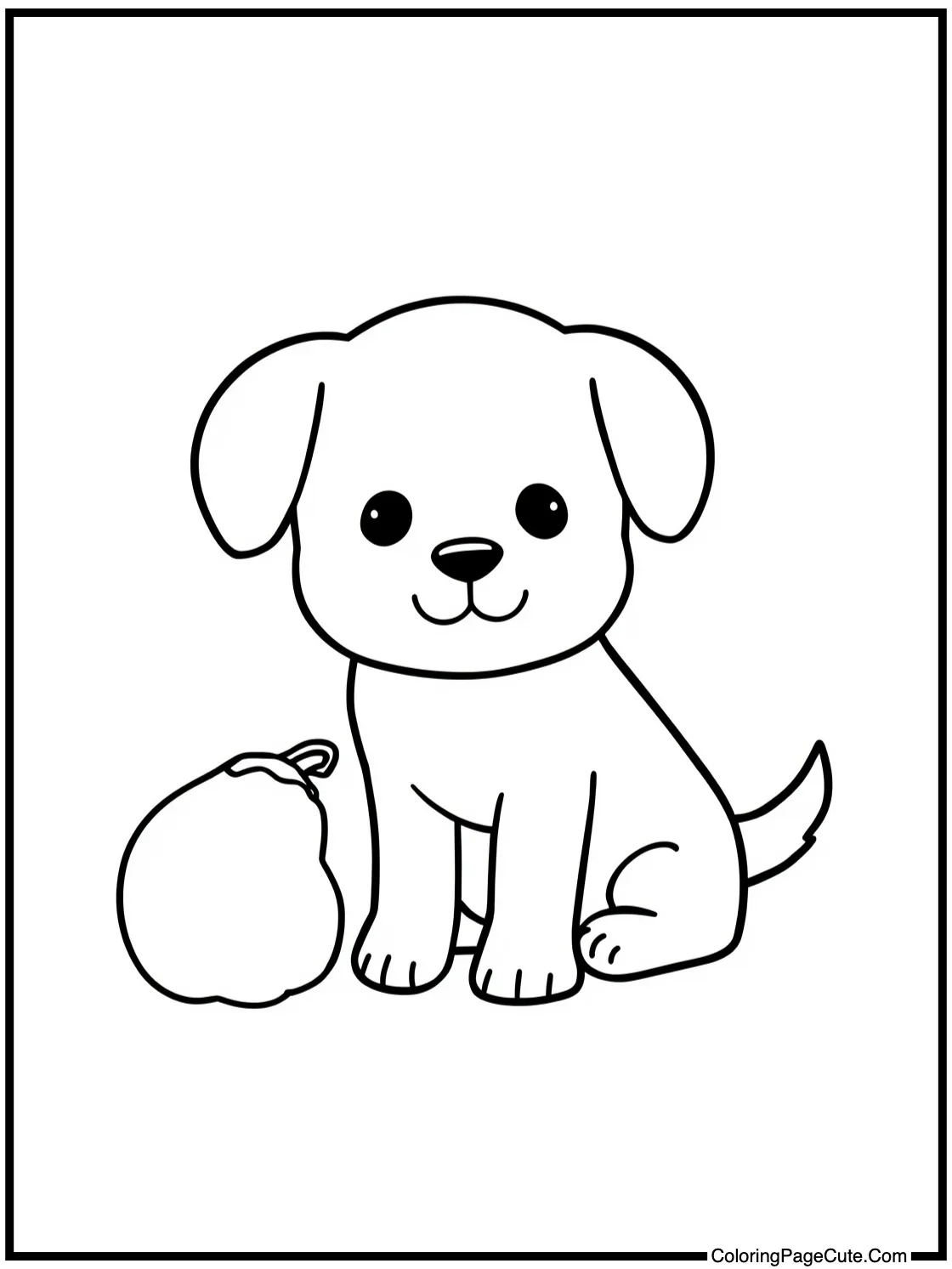 Puppy playing with gourd