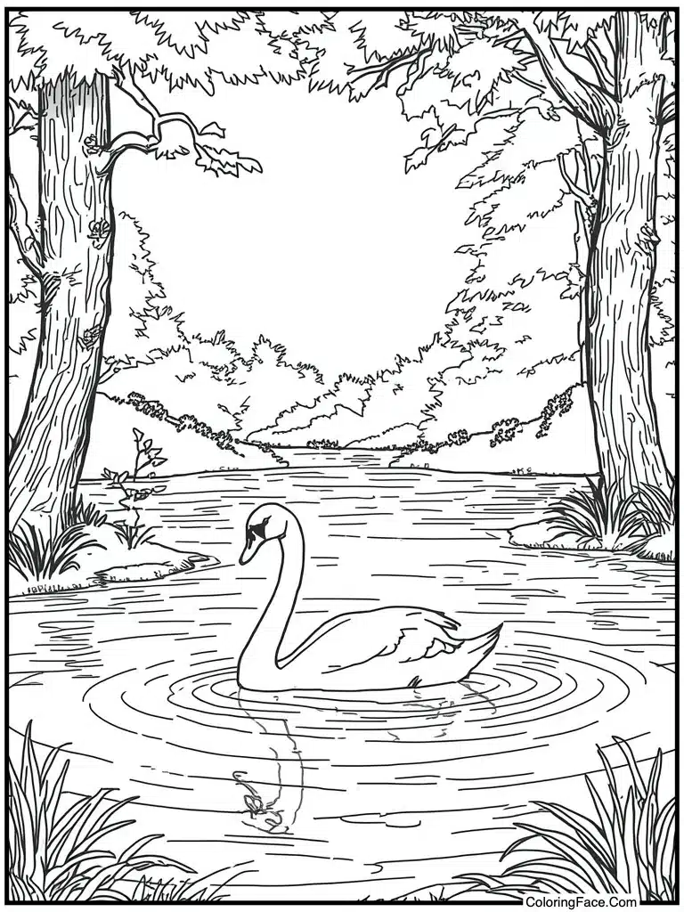 Swan swimming lake