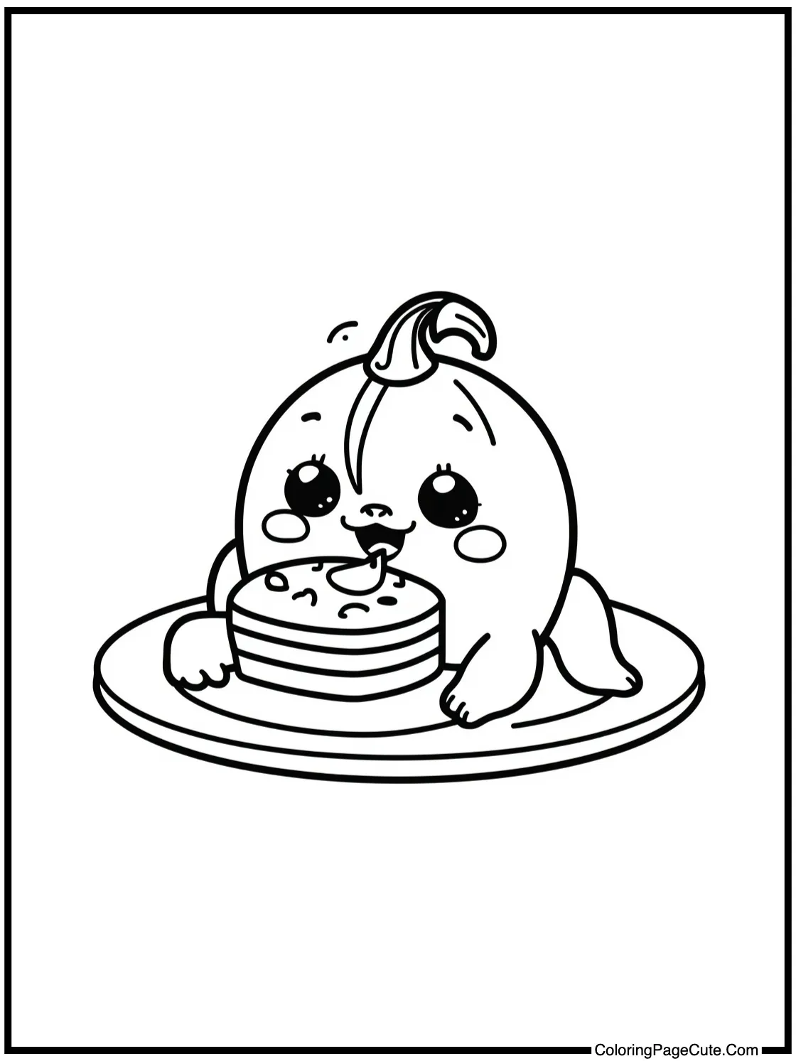 Orange creature eating cake