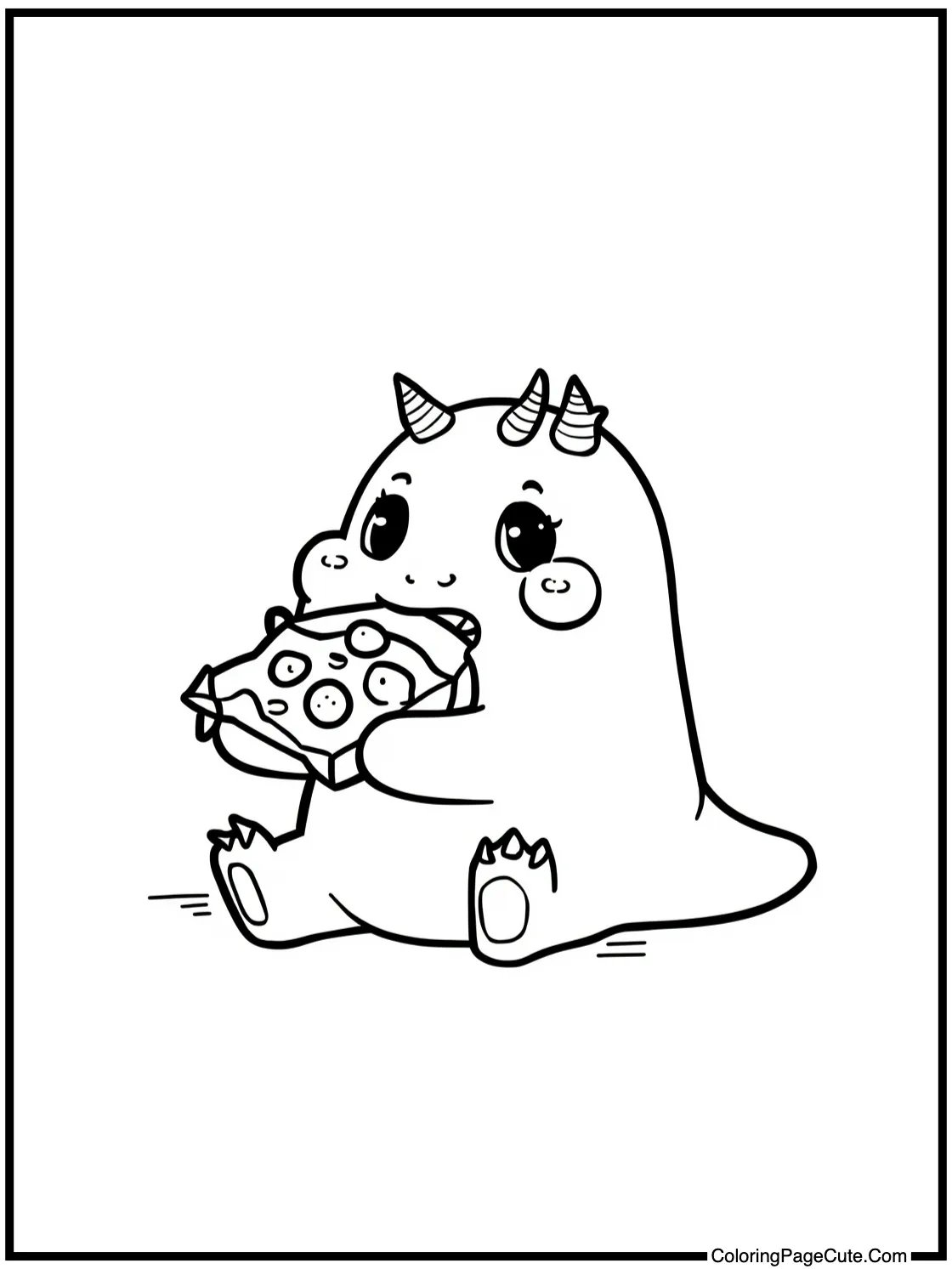 Orange creature eating pizza