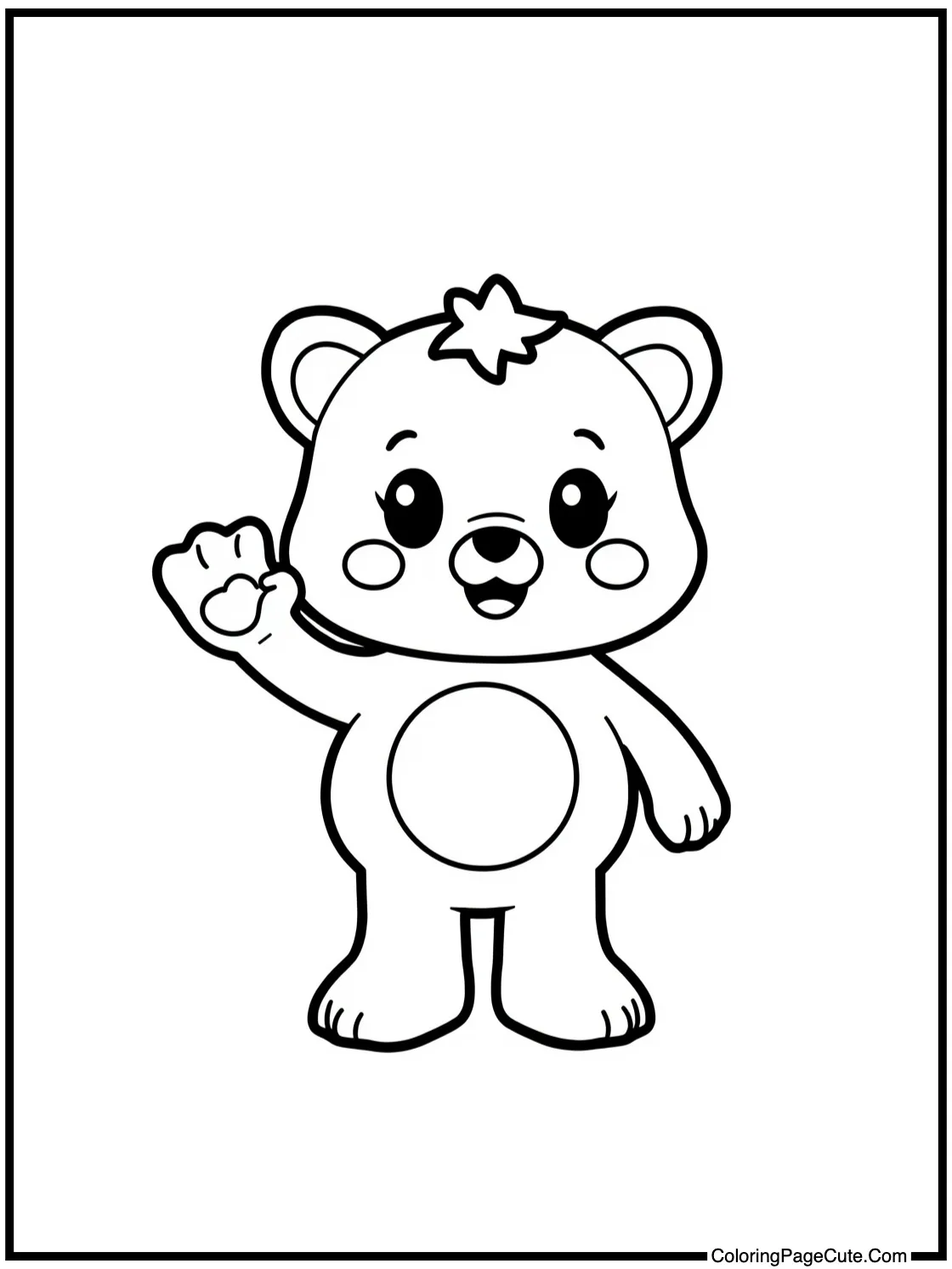 Cyan character waving paw