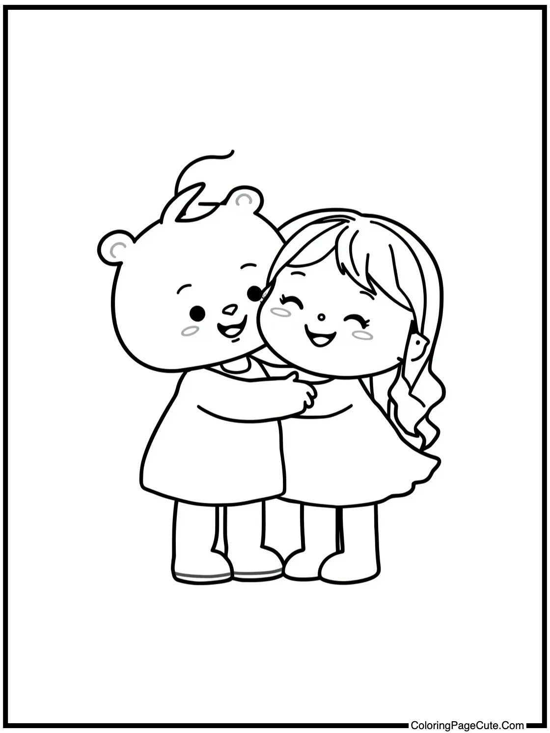 Green pal hugging friend