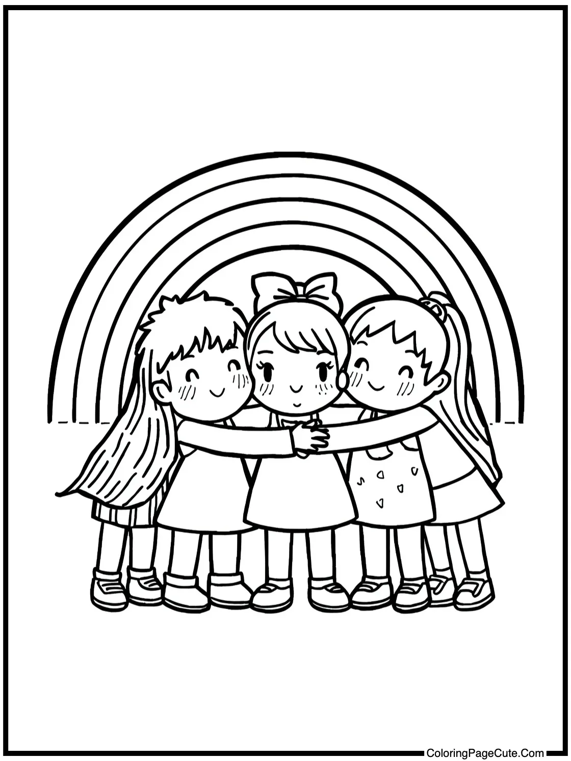 Colorful pals group hug