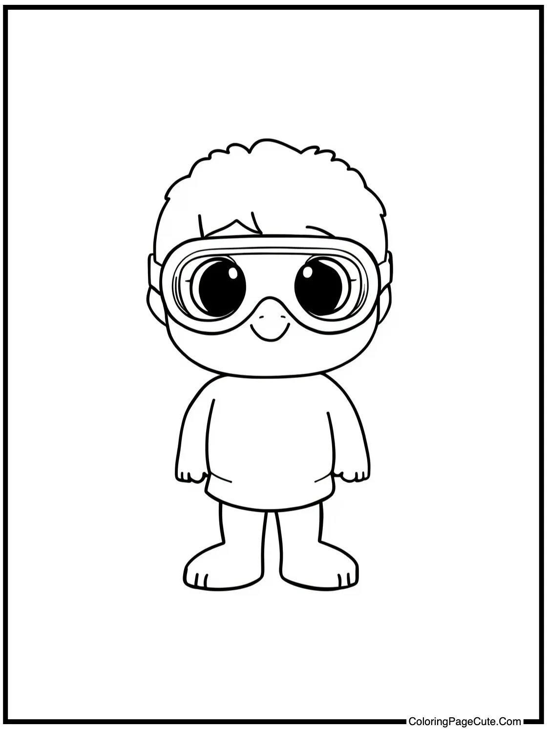 Blue figure wearing goggles