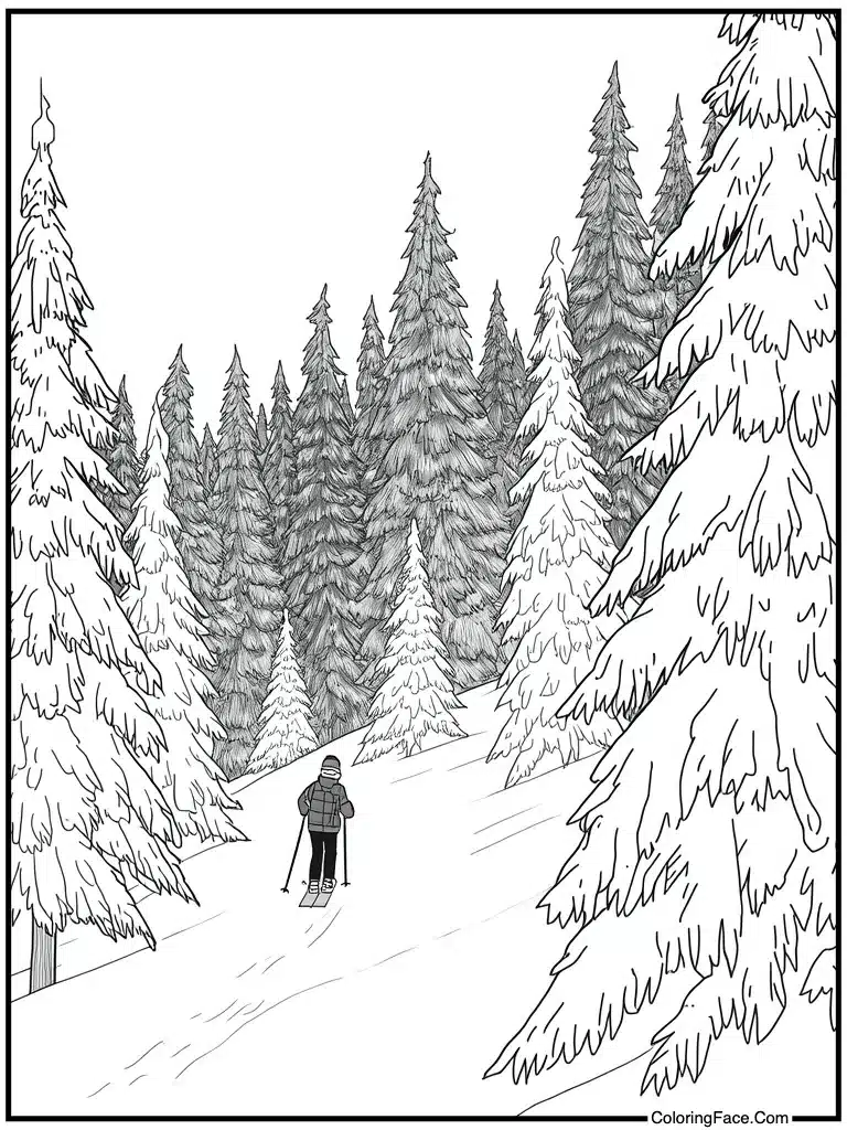 Skiing down snowy hill