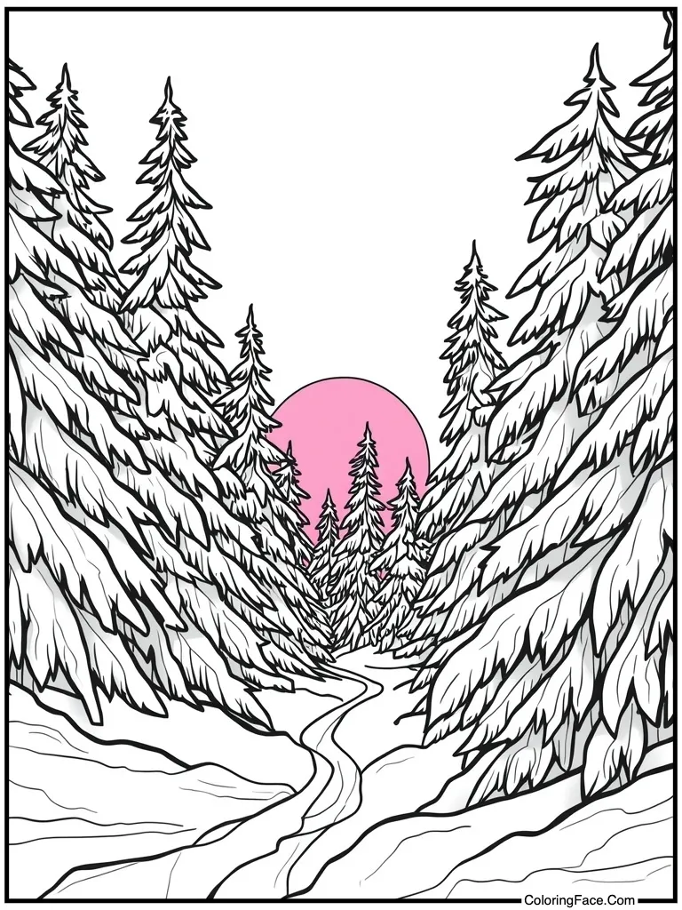 Pink sunrise on snow