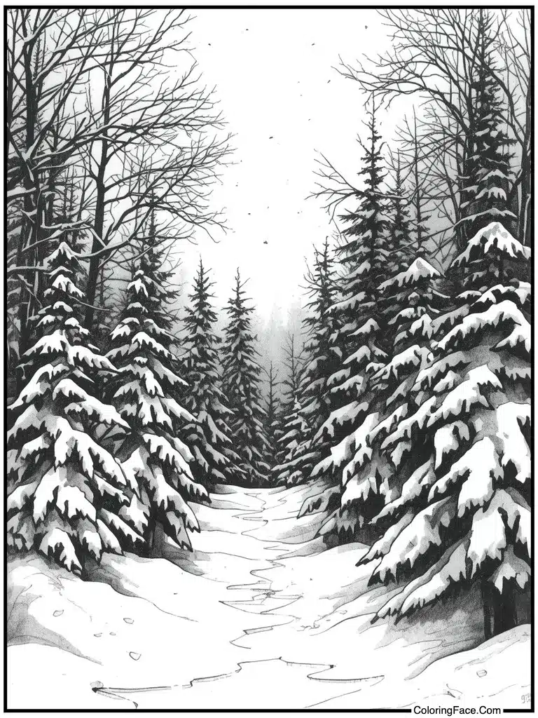 Charcoal drawing winter scene