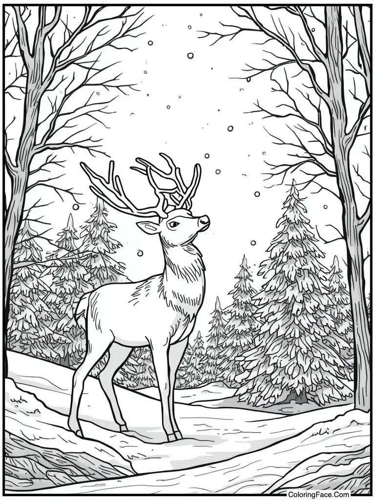 Reindeer watching snow fall