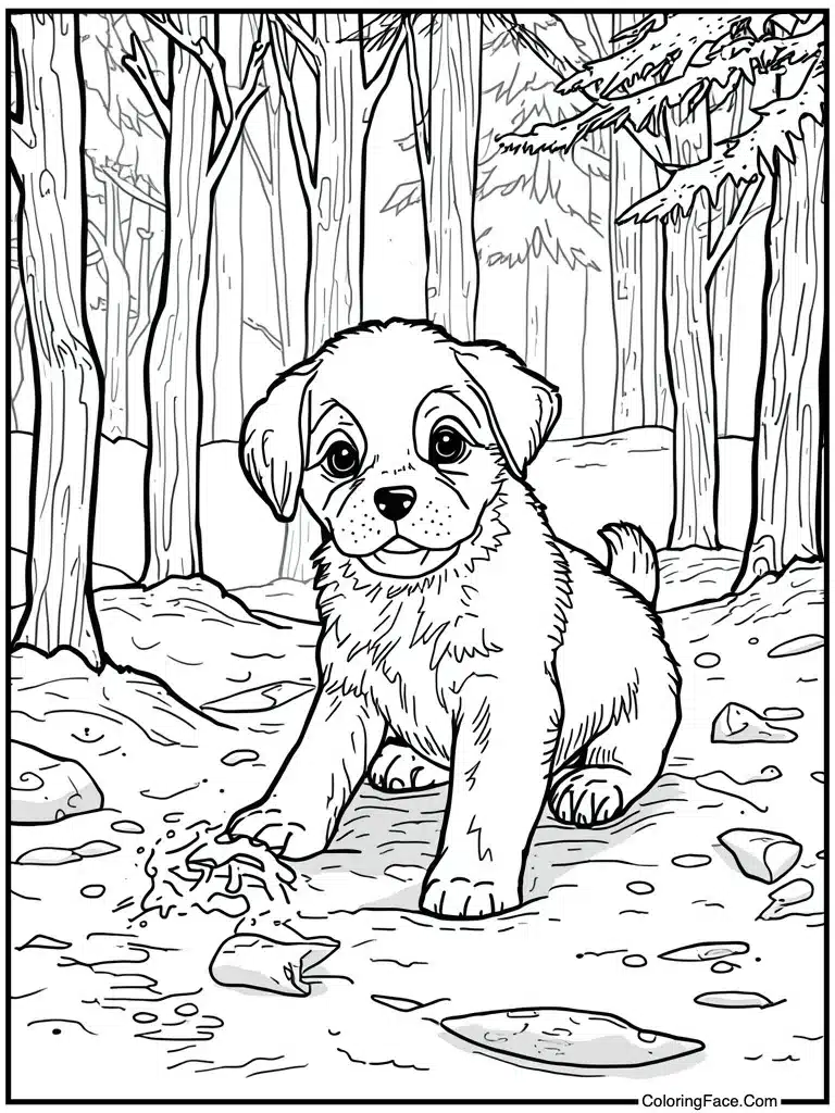 Puppy playing in powder