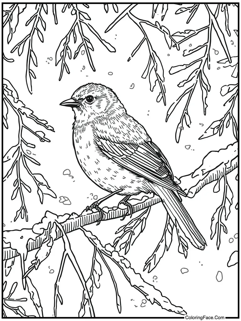 Bird on frozen branch