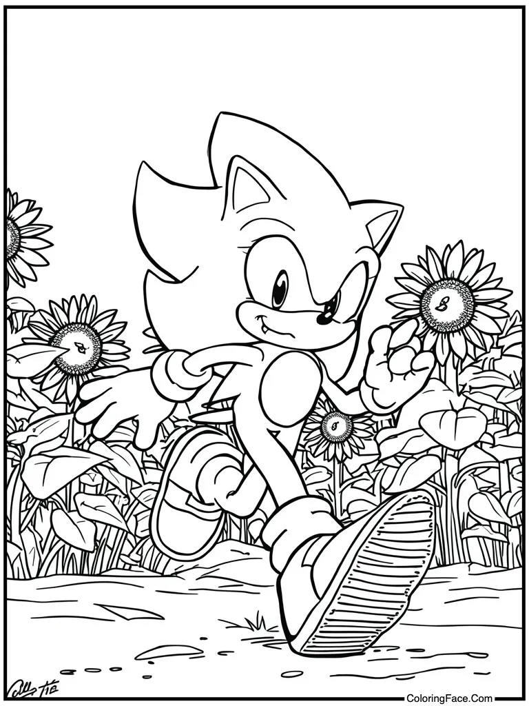 Running past sunflower field