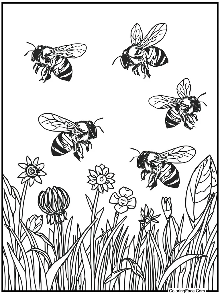 Bees buzzing around hive