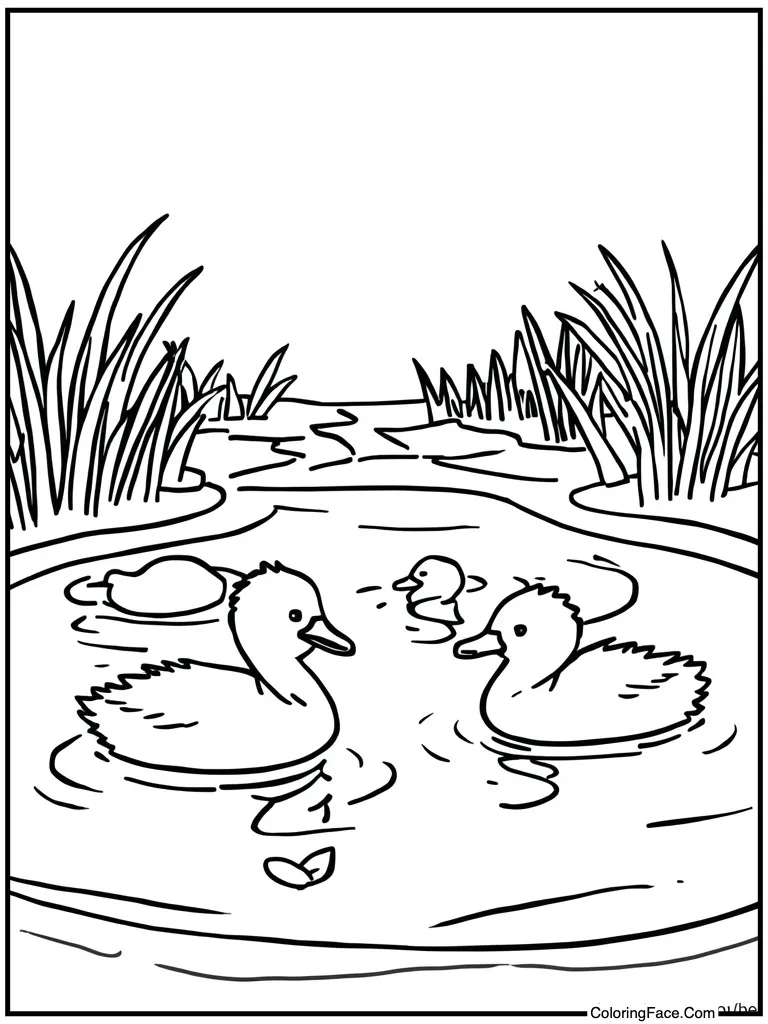 Ducklings swimming in pond