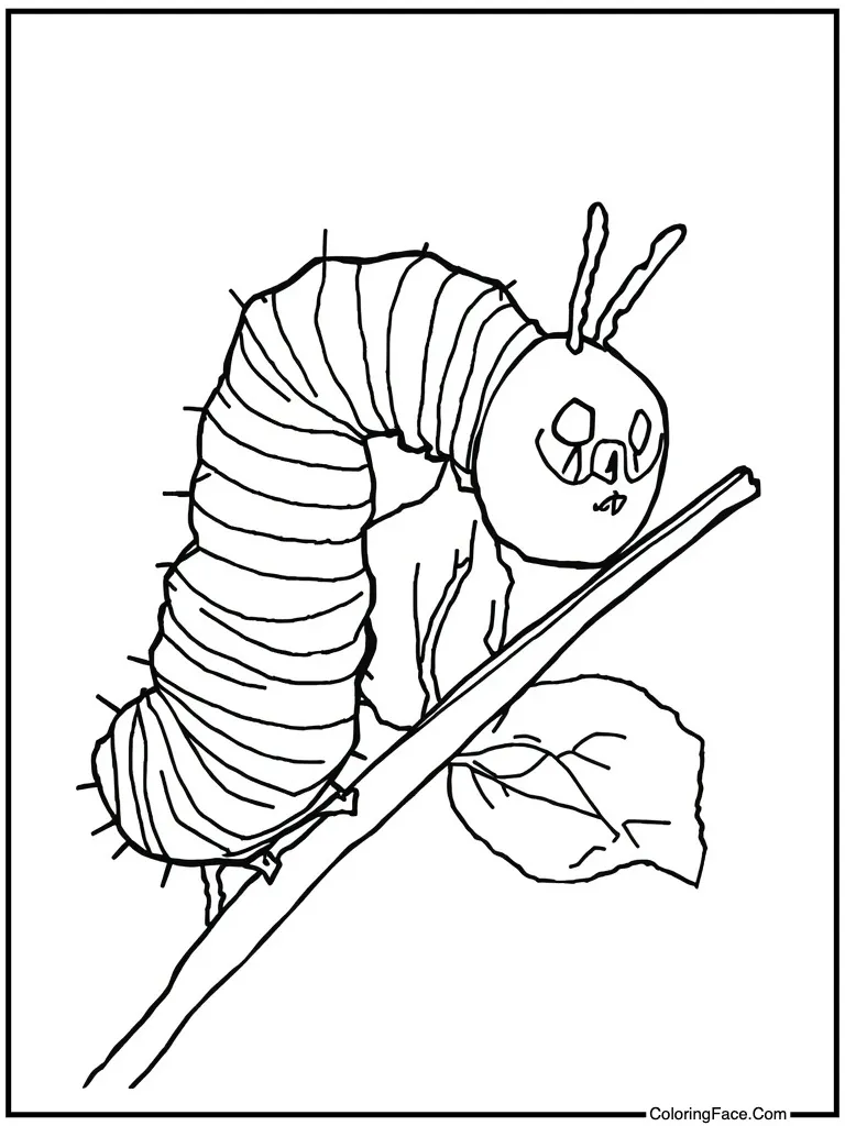 Caterpillar eating green leaf