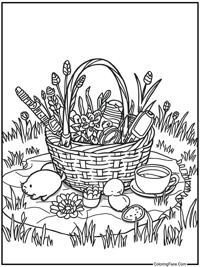 Picnic basket on blanket