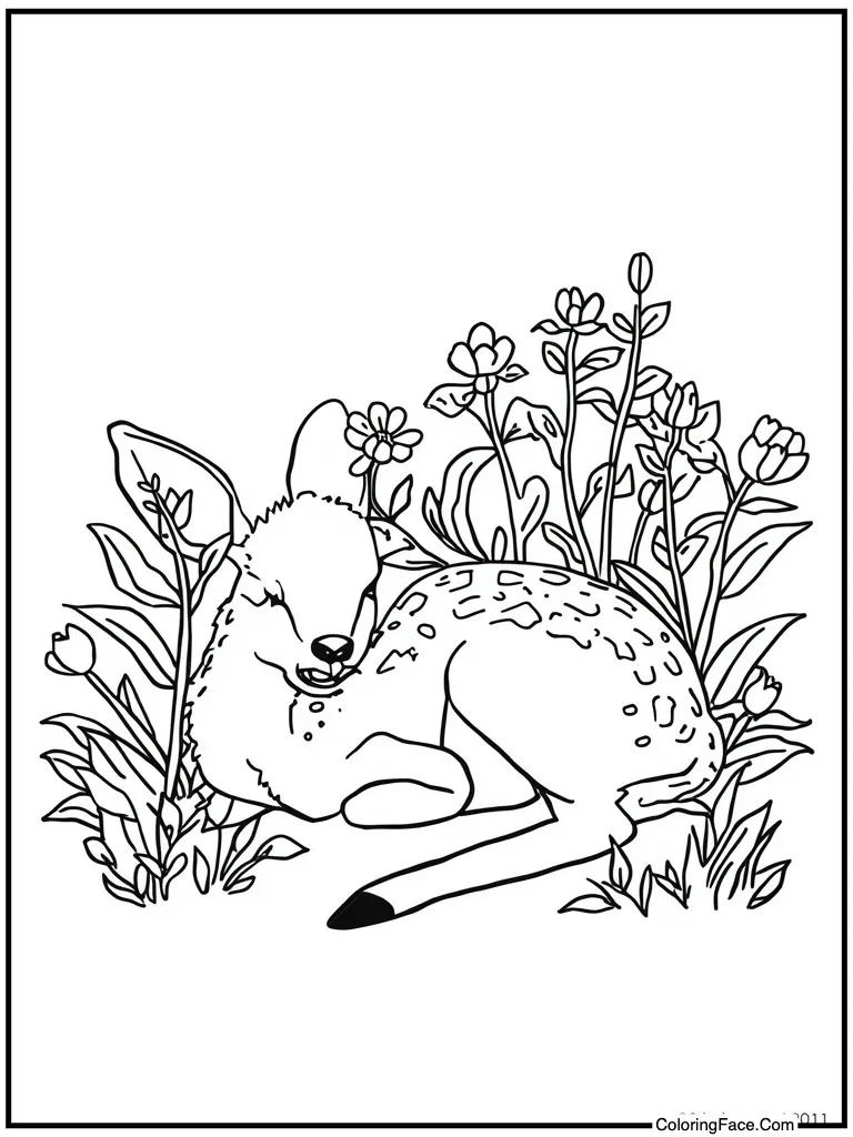 Fawn sleeping under bush