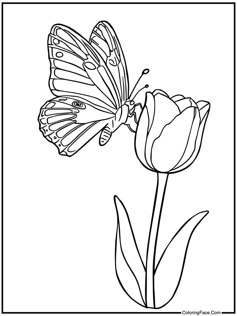Butterfly flying near tulip