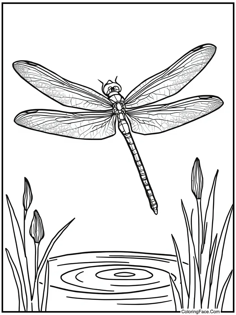 Dragonfly hovering over water