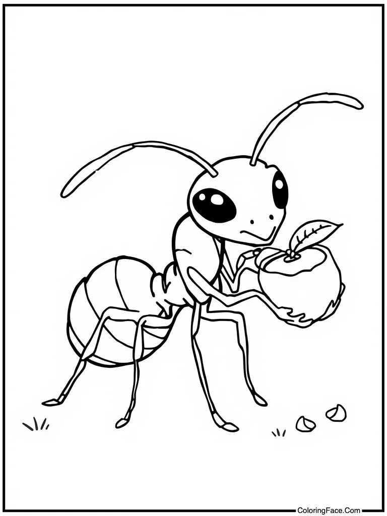 Ant carrying food crumb