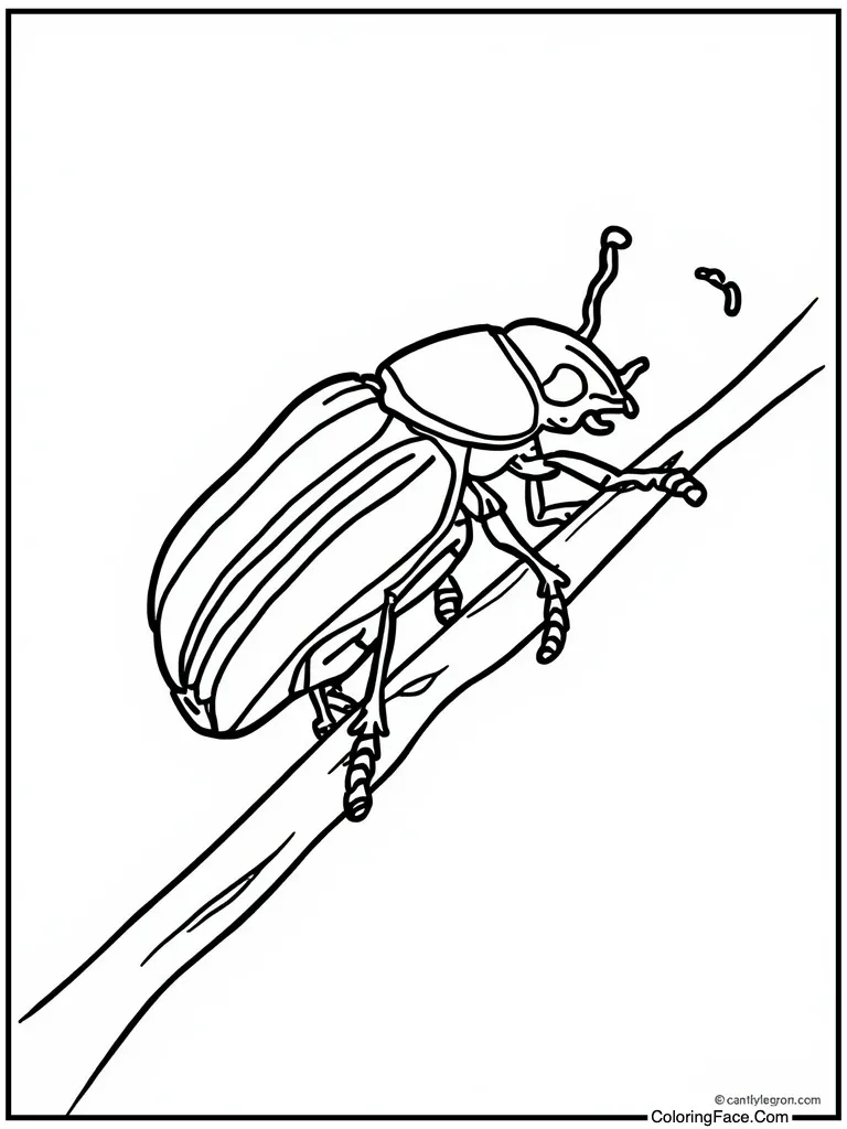 Beetle crawling on branch
