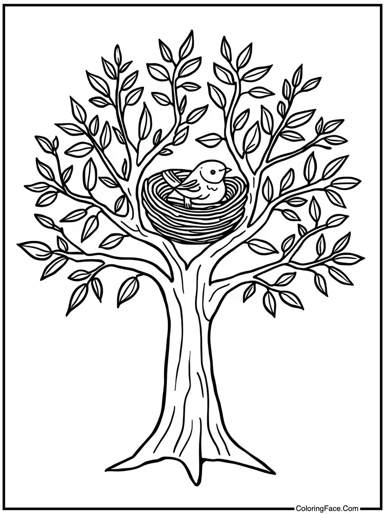 Bird building nest tree