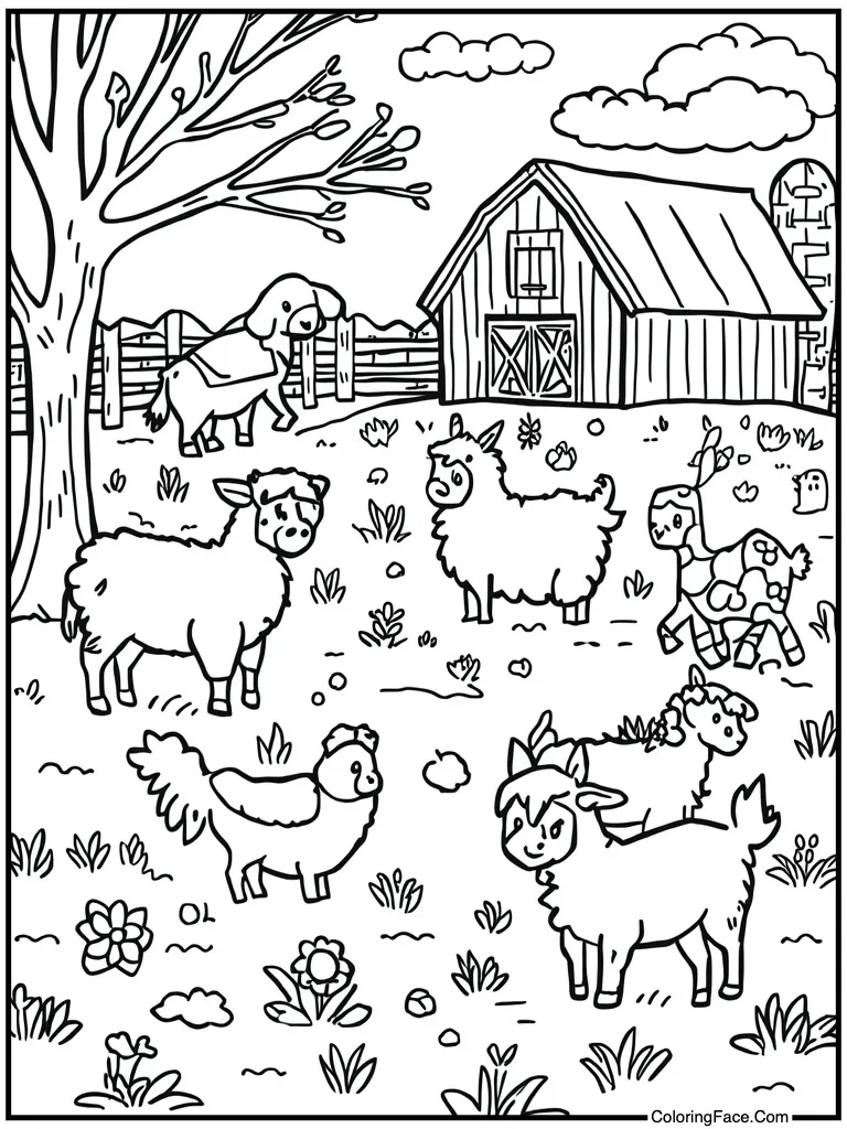 Farm animals in barn