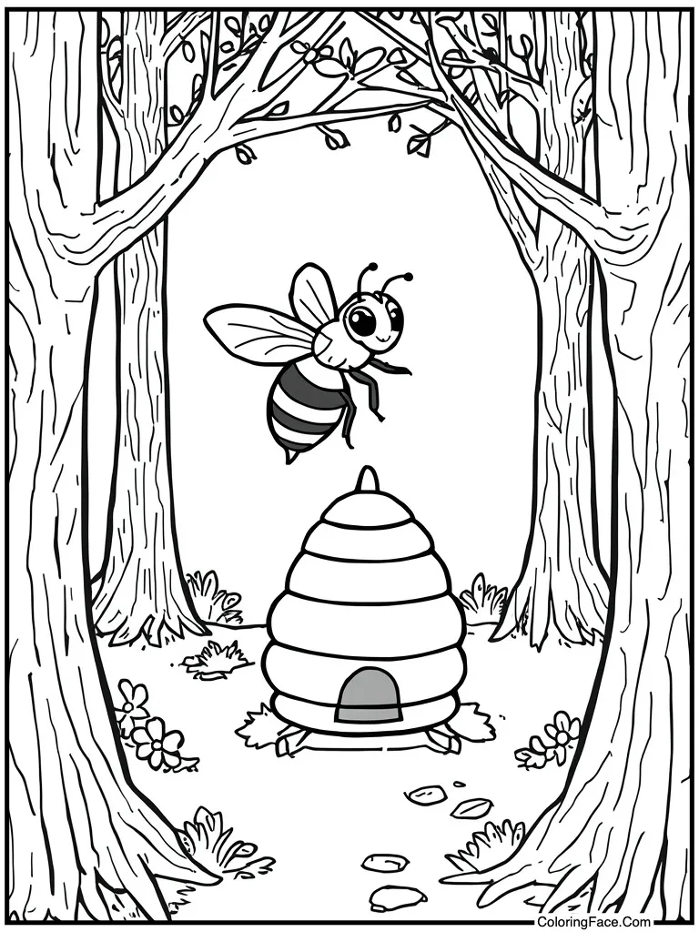 Bee buzzing around hive