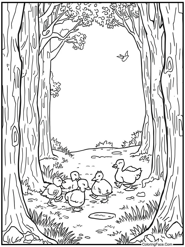 Ducklings following mother duck