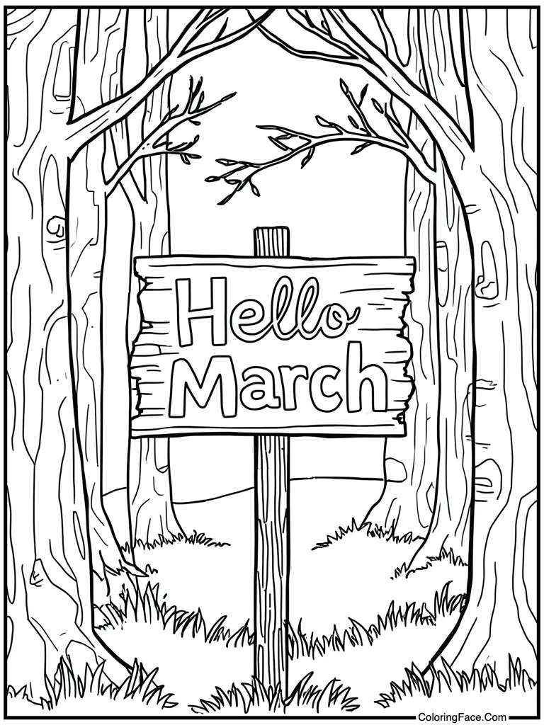 Hello March text sign
