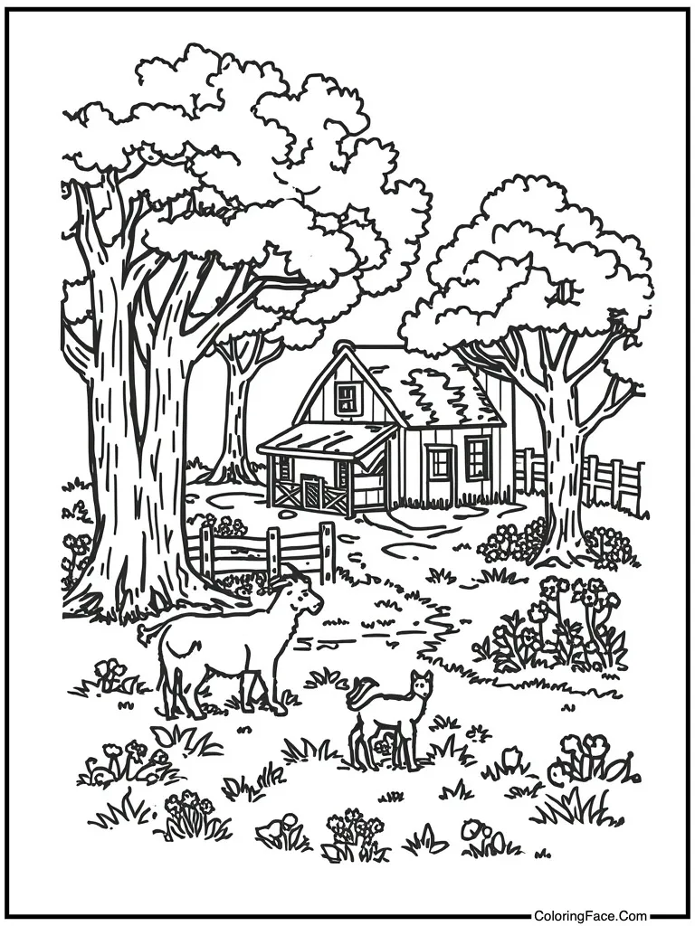 Farm scene with animals