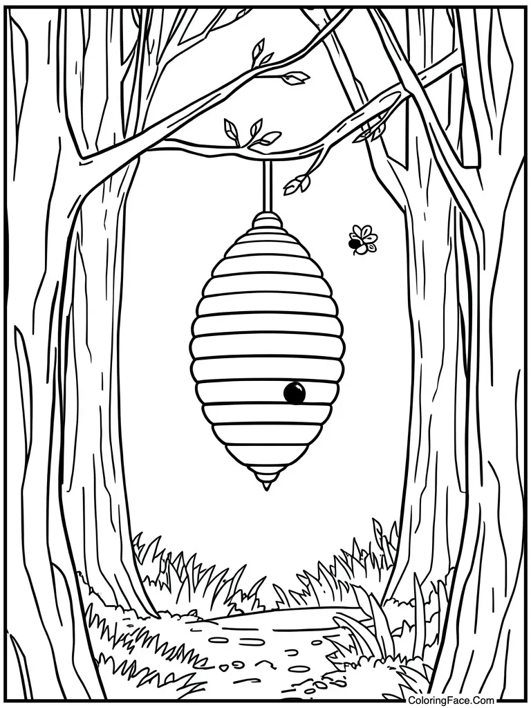 Beehive hanging from branch