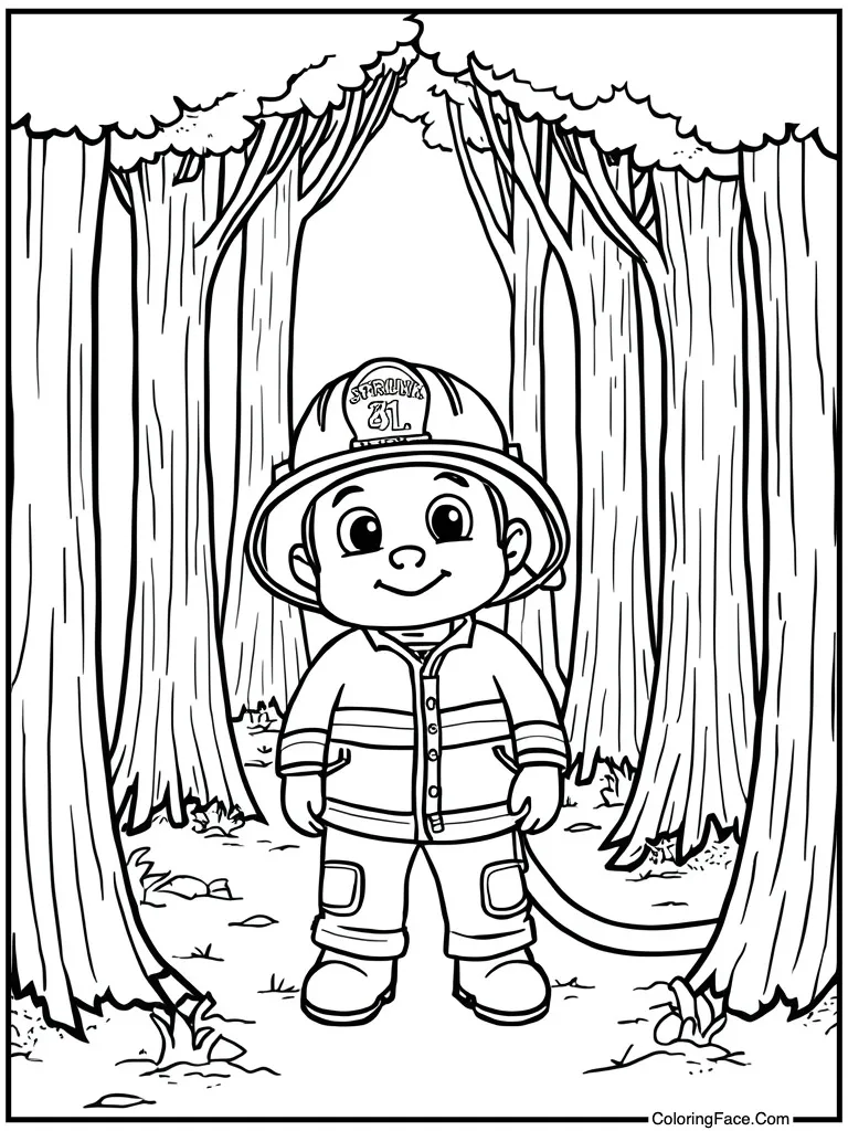 Firefighter red helmet hose