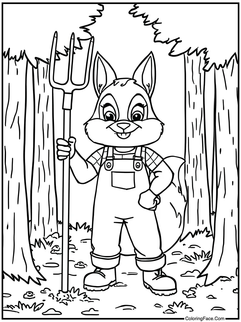 Farmer holding pitchfork tool