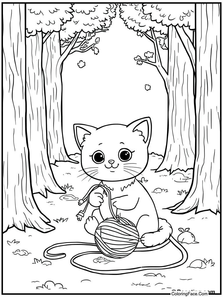 Cat kitten playing yarn