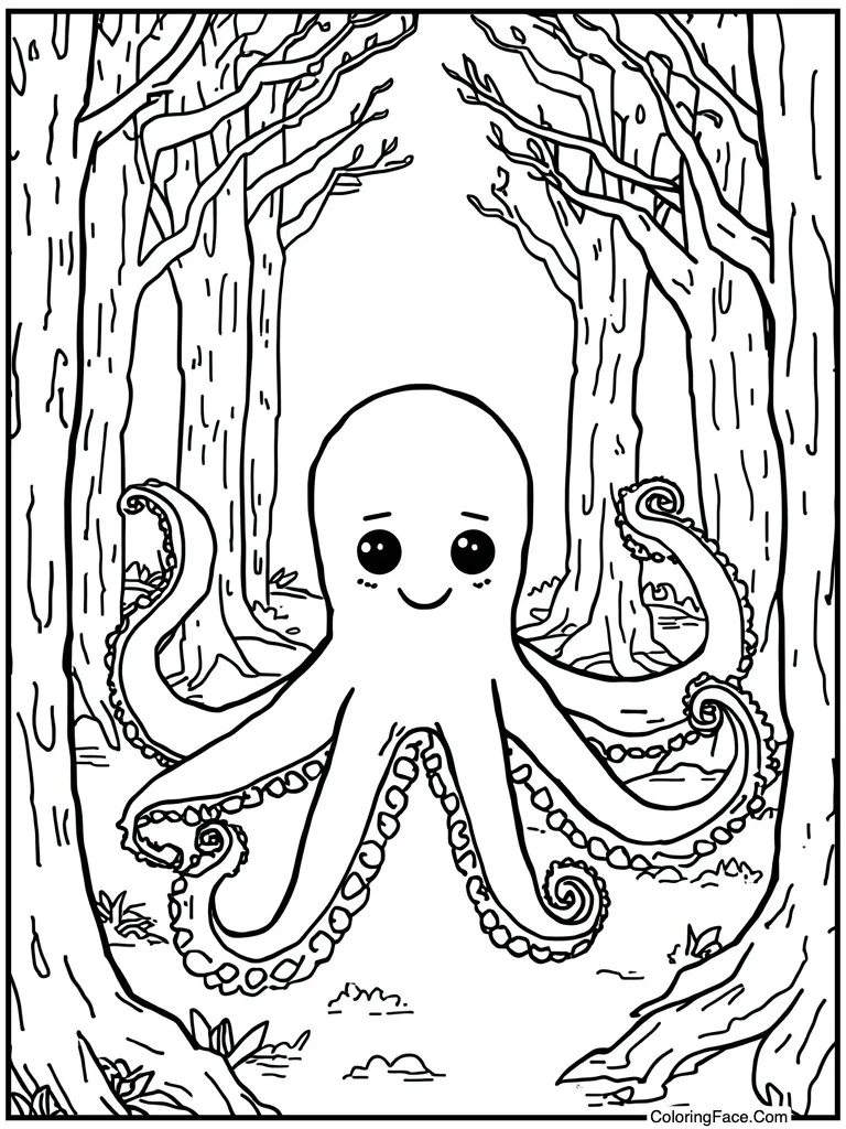 Octopus eight purple legs