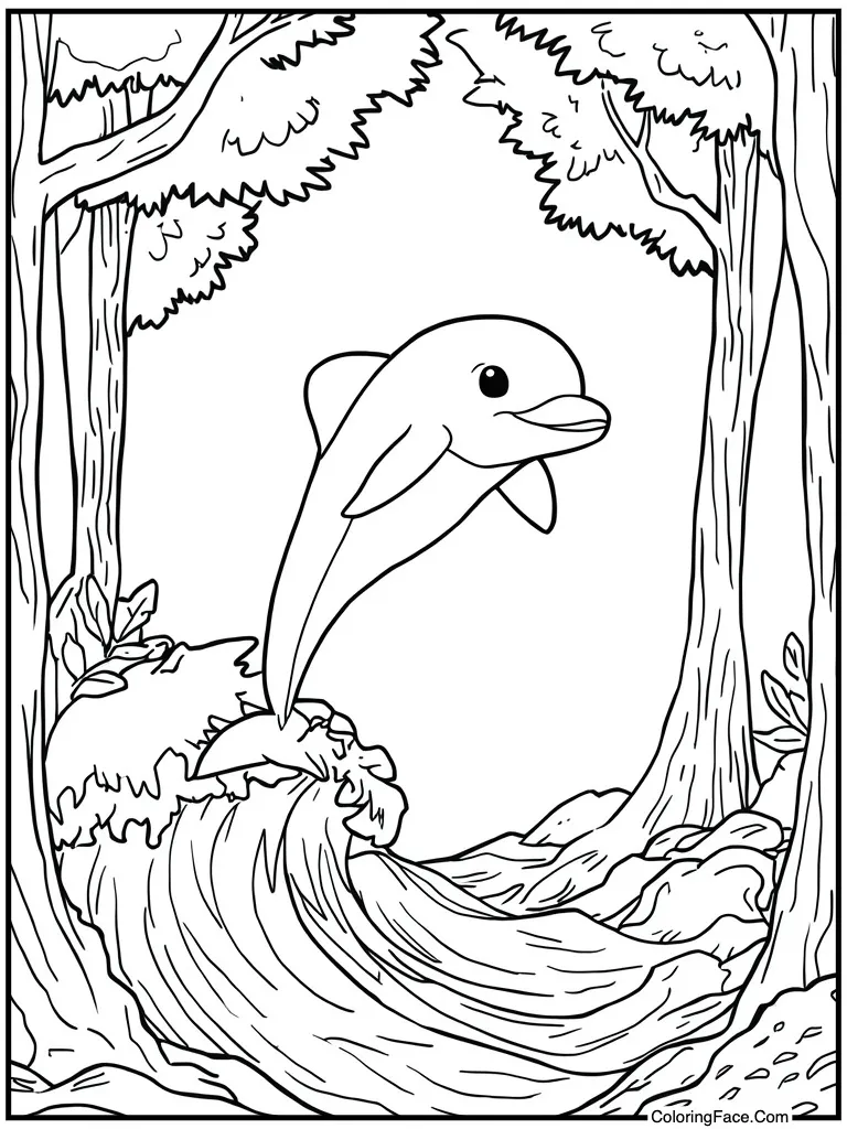 Dolphin jumping high wave