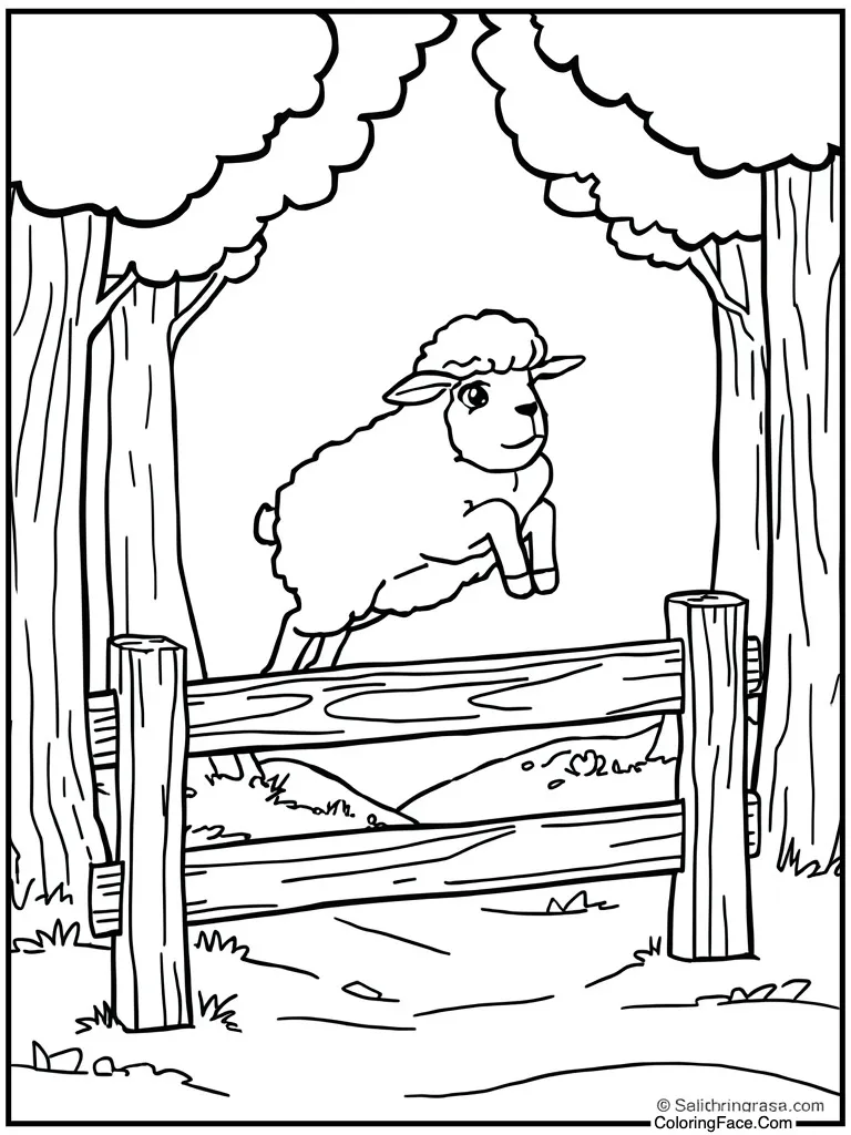 Sheep jumping over fence