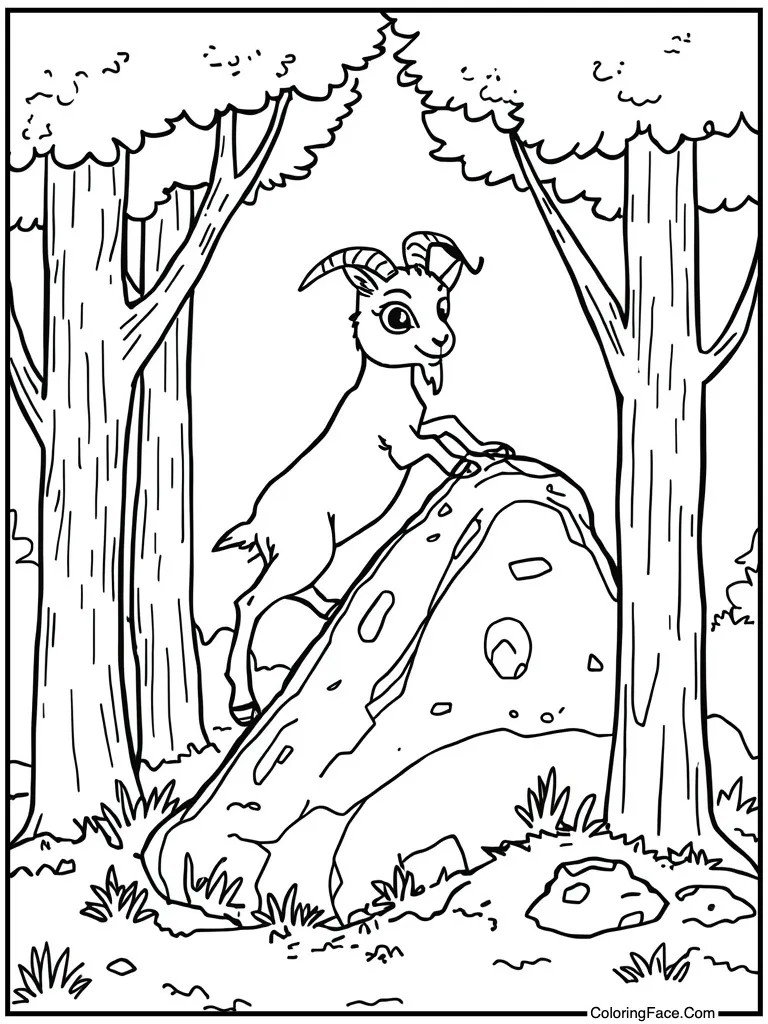 Goat climbing rock hill