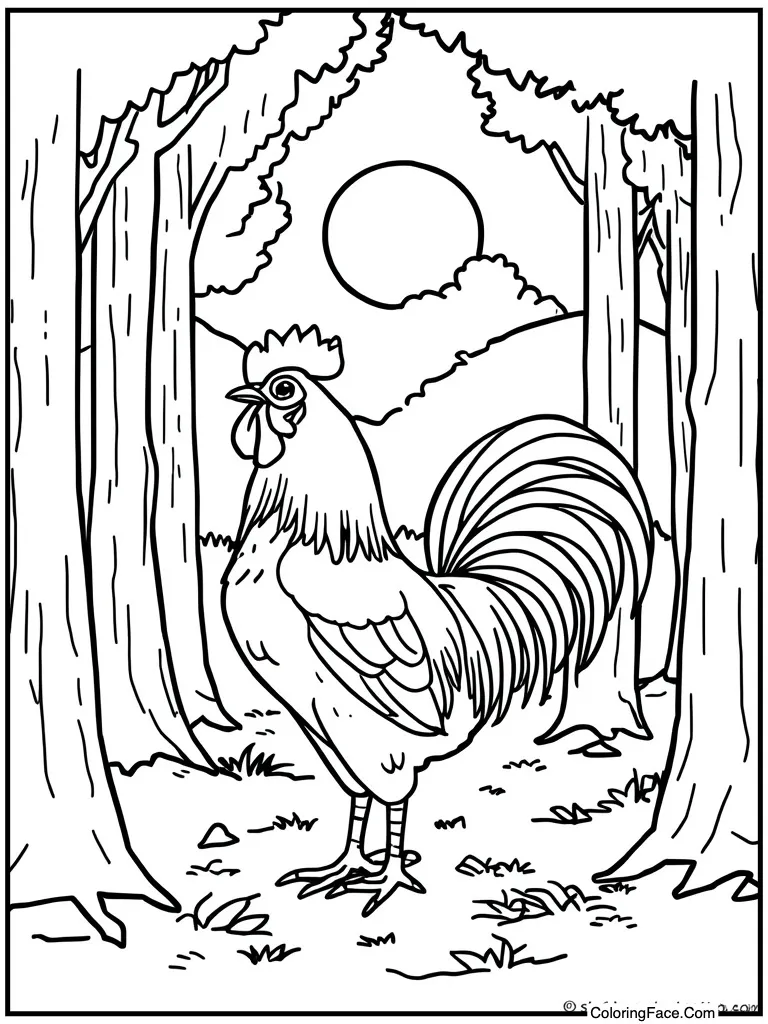 Rooster crowing morning sun