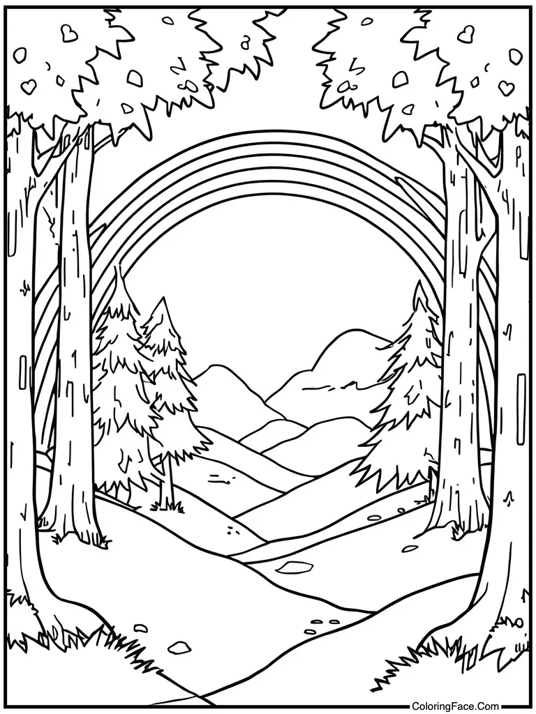 Rainbow arching over hills