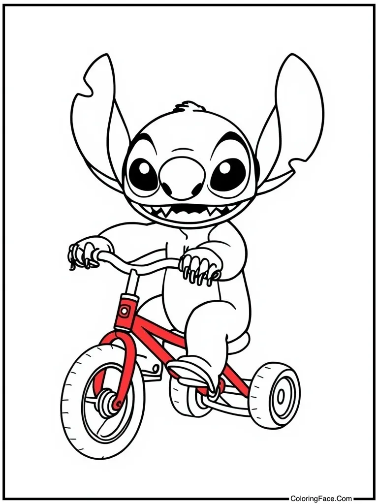 Riding a red tricycle