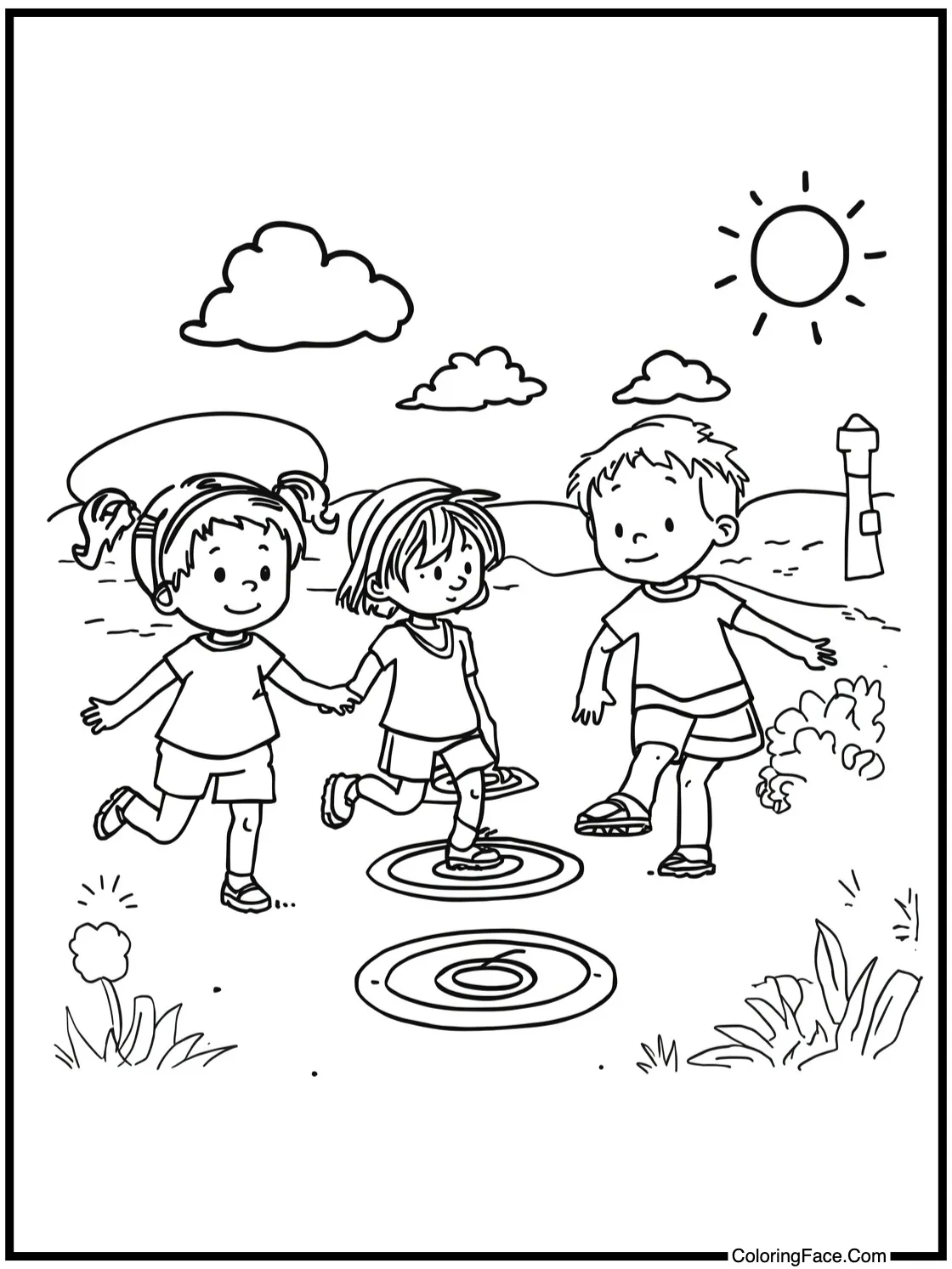 Children playing hopscotch