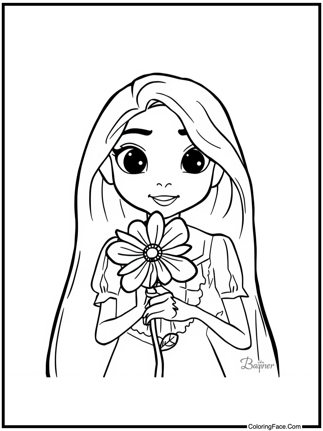 Holding glowing flower.